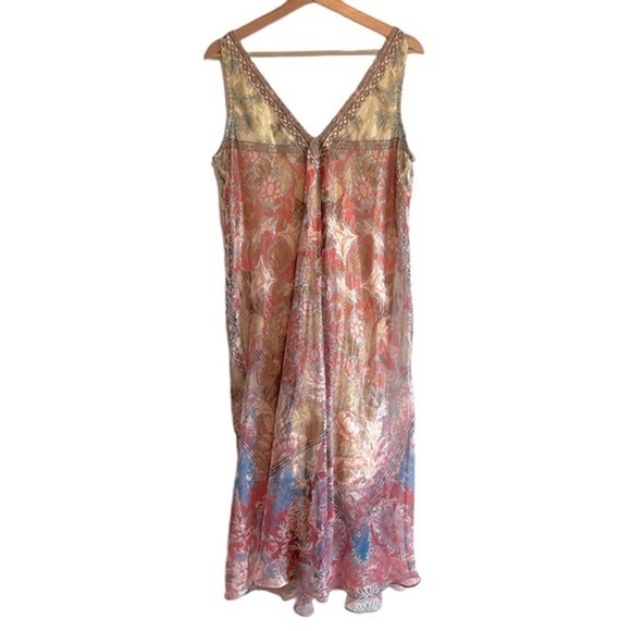 Hemant & Nandita Mellona Floral Embroidered Midi Dress Women’s‎ Size Small Gold - Picture 4 of 10